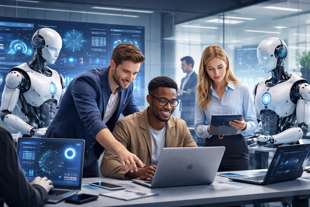 Collaboration-between-humans-and-AI-robots-1024x683 AI Co-Workers: How Autonomous Agents Are Replacing Entire Job Functions, Not Just Tasks